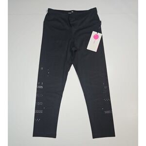 Yogalicious Womens Black Floral‎ Cutout Cropped Leggings Size Small NWT
